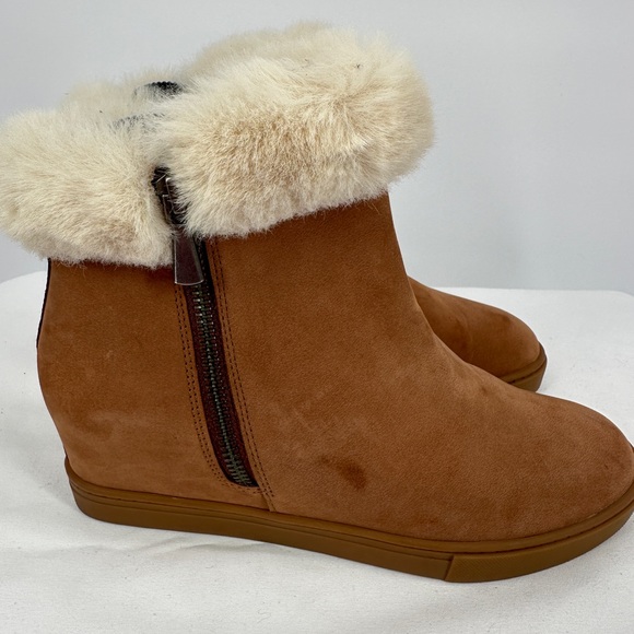Linea Paolo | Women’s 6 Brown Hidden Wedge Flossie Ankle Boot Faux Fur - Picture 7 of 7